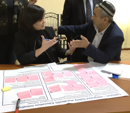 Working groups during the Tajikistan - Integrated Safety and Health Education initiative kick-off event